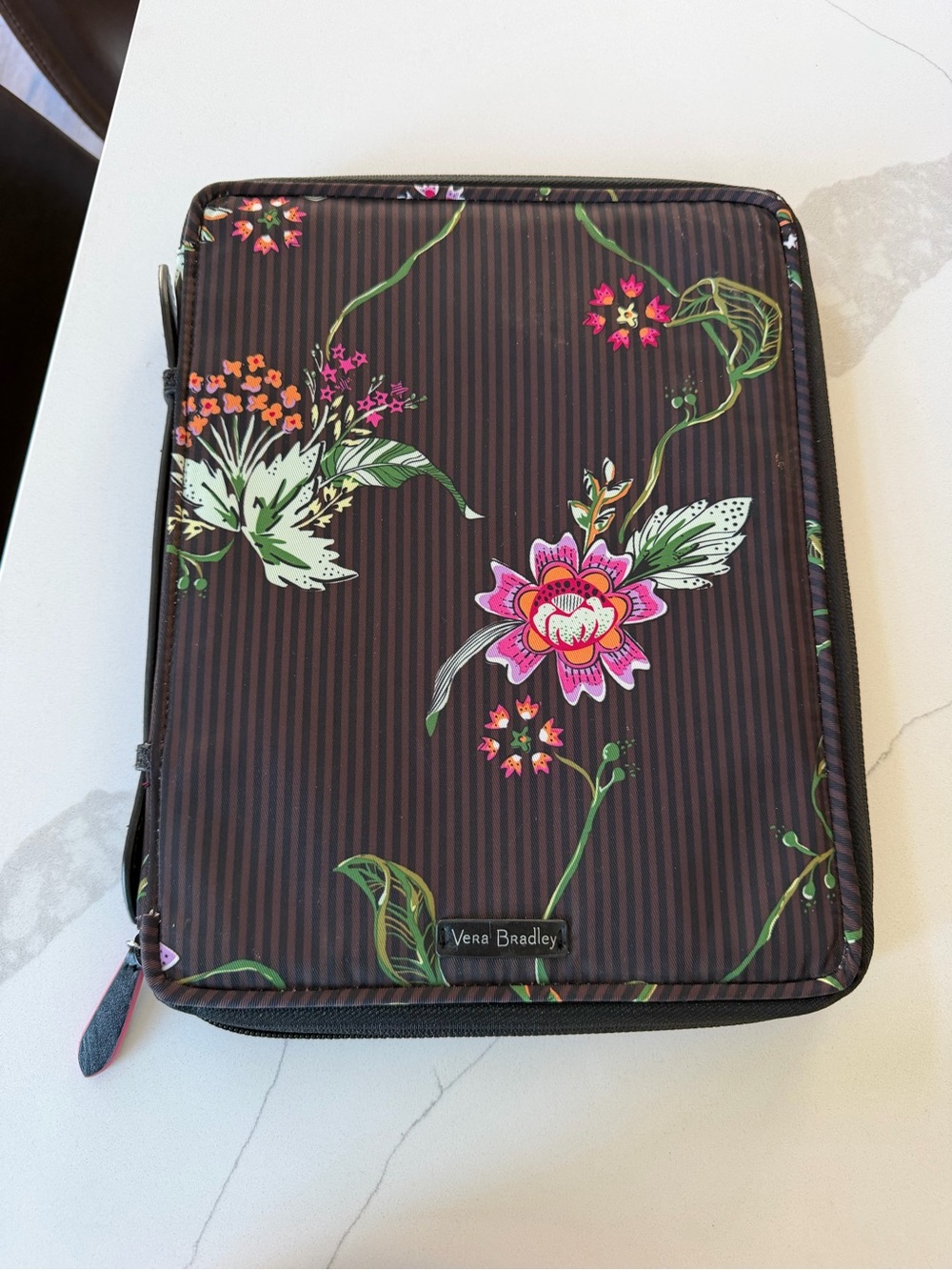 Vera Bradley Floral Zip Organizer - Brown with Pink & Green Flowers
